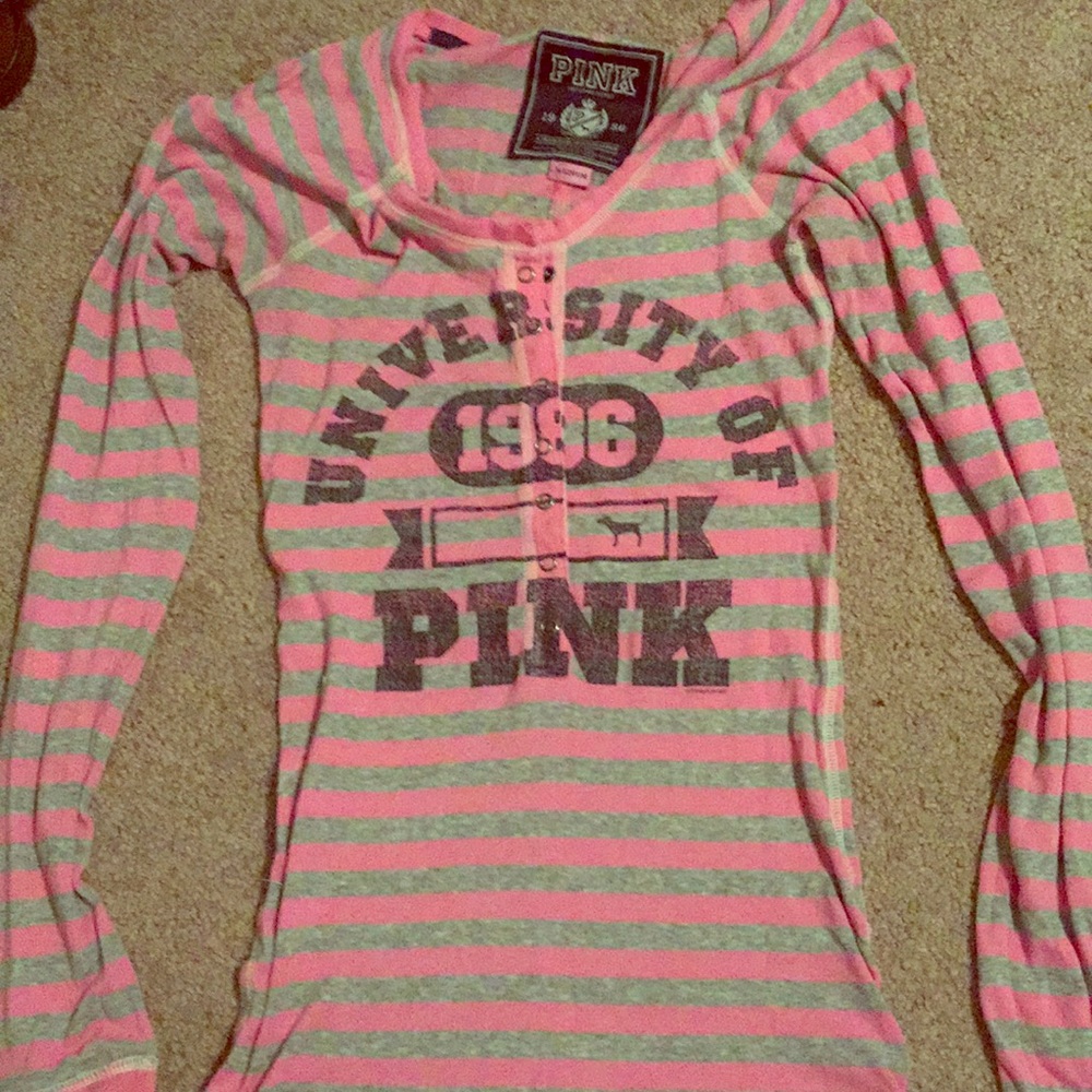 Pink Victoria’s Secret Striped Thermal Long Shirt